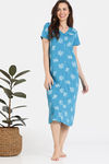 Zivame Floral Fancy Knit Cotton Mid Length Nightdress - Barrier Reef — thumbnail 2